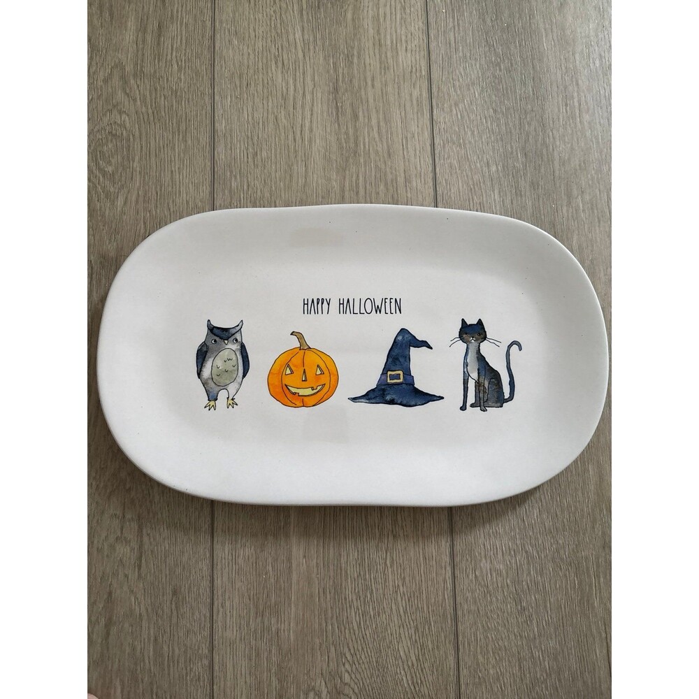 RaeDunn Artisan Collection 2017 Happy Halloween Retro serving platter decor NWT